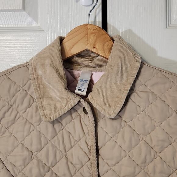 Old Navy Womens Tan Quilted Jacket Size XS Snap Front Pockets Corduroy Collar - Picture 5 of 8